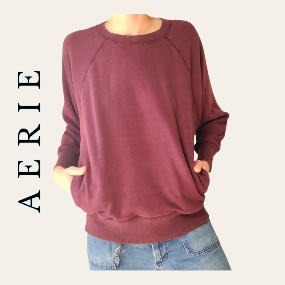 0268. AERIE FLEECE LINED SWEATER PLUM PURPLE IN COLOR SIZE XSMALL‎ OVERSIZED